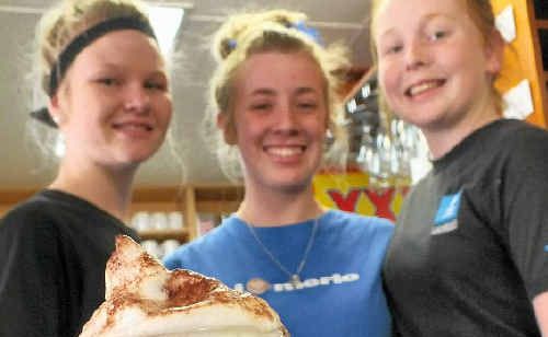 Millicent Kelly, Eloise Maw and Madison Crispin serve up coffees at Bryson’s for their afternoon job. Millicent Kelly, Eloise Maw and Madison Crispin serve up coffees at Bryson’s for their afternoon job.